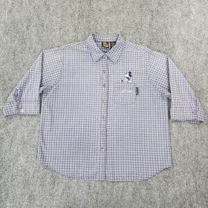 Vintage Mickey Unlimited Top Womens XL Blue Plaid 3/4 Sleeve Embroidered Button